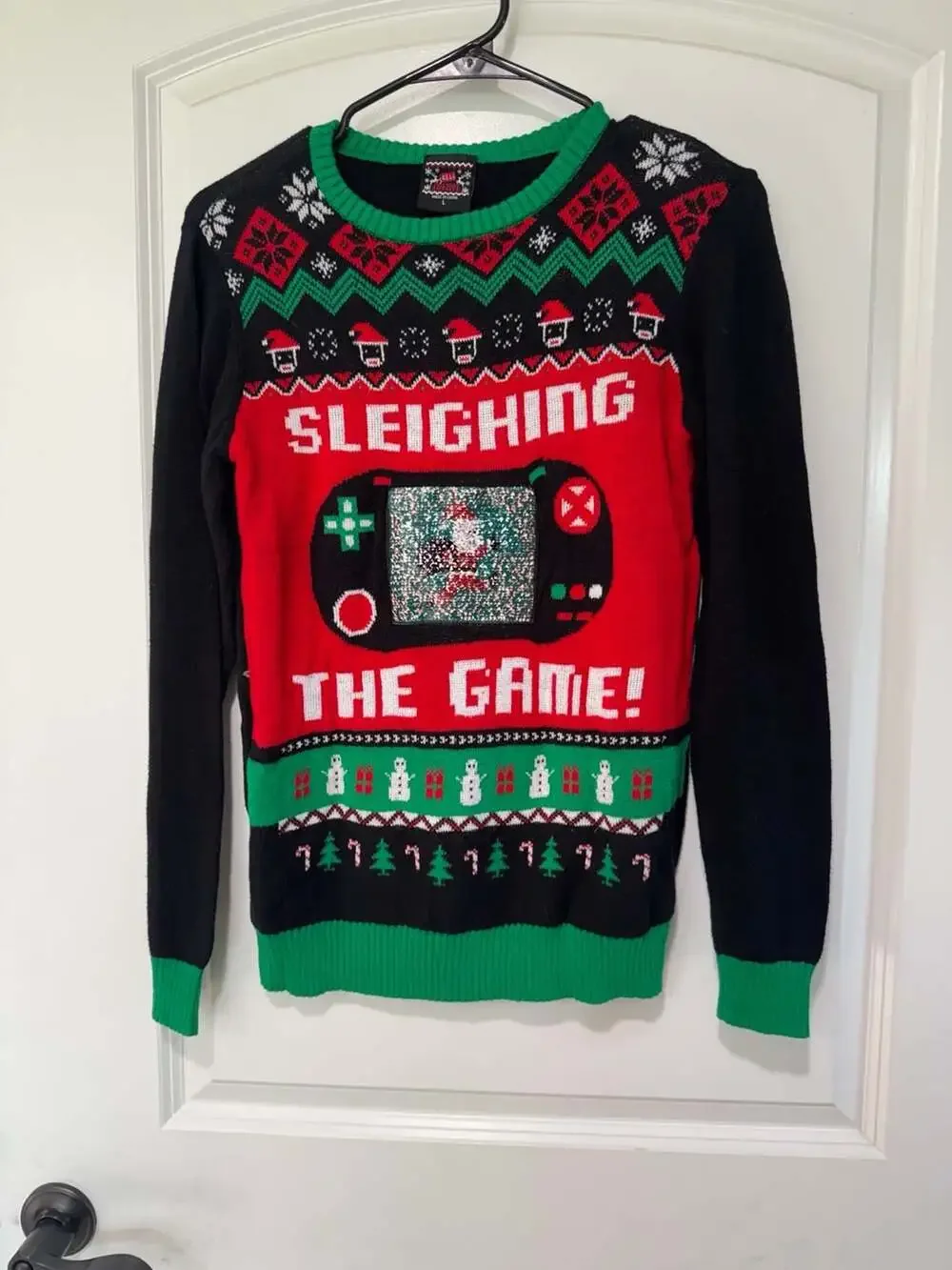 Youth Ugly Christmas Sweater Gamer Sequin Sleighing The Game Kids Size L